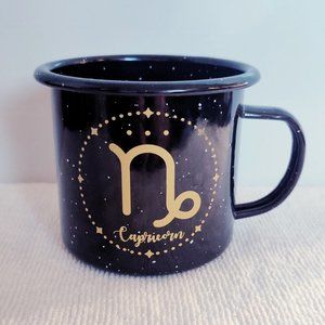 CAPRICORN -Astrology 18oz Enamel Mug/Cup- Zodiac Symbol/Star Sign - Black & Gold